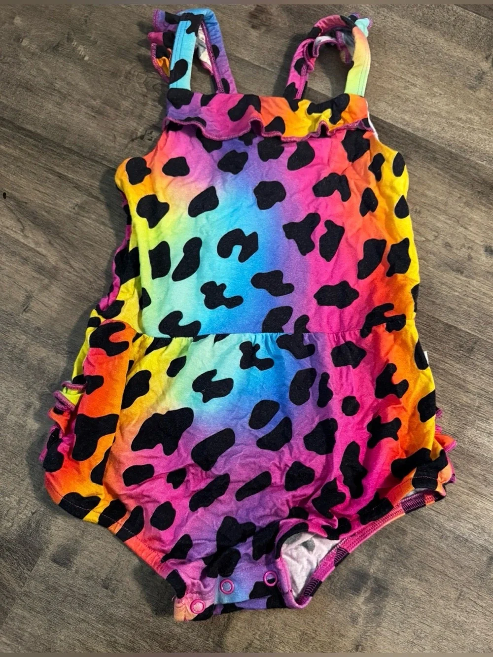 B&R Rainbow Cheetah Bamboo Bubble Romper 2T VGUC